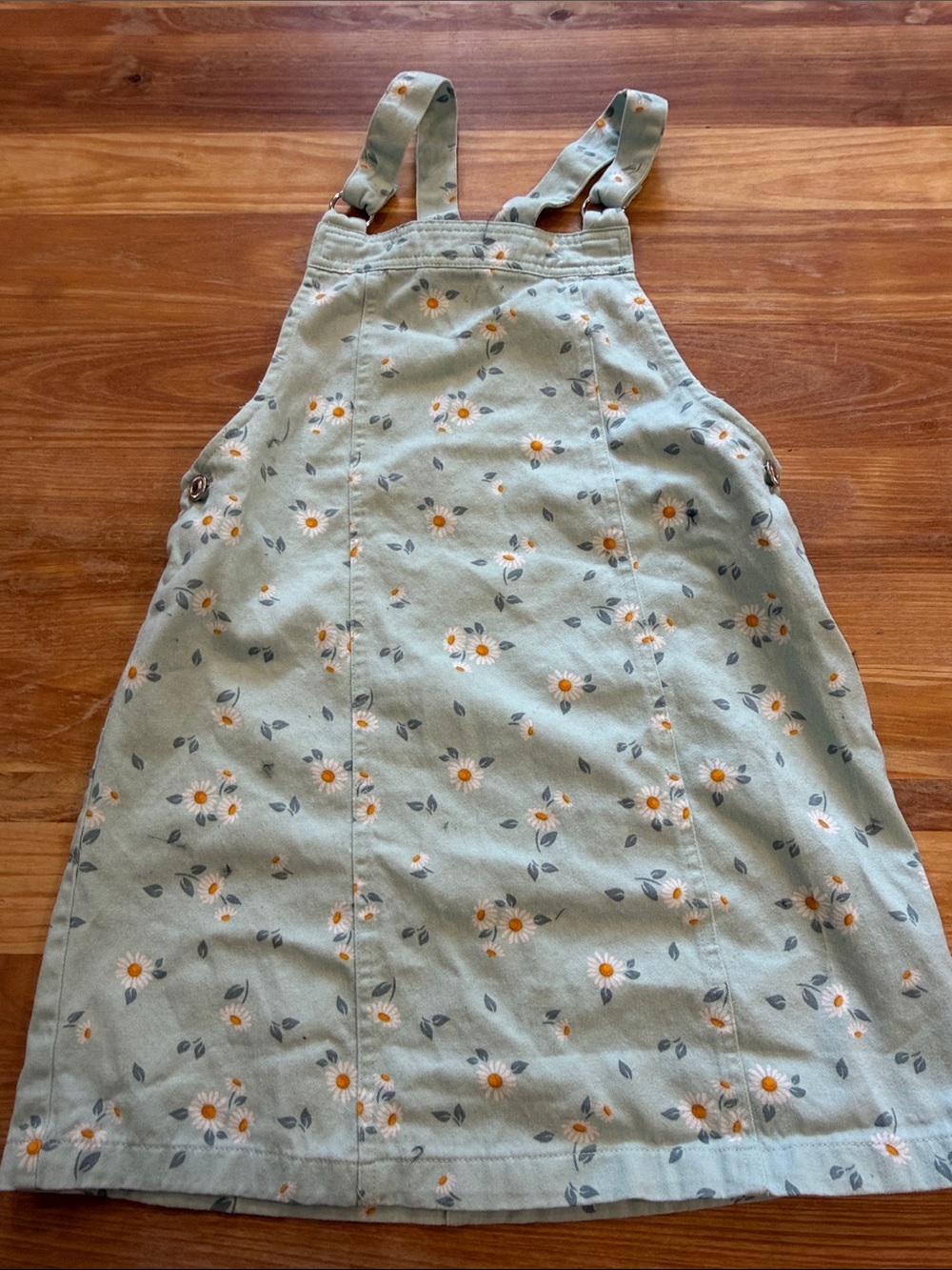 Max Studio Sage Green Floral Overall Dress with White & Yellow Daisies